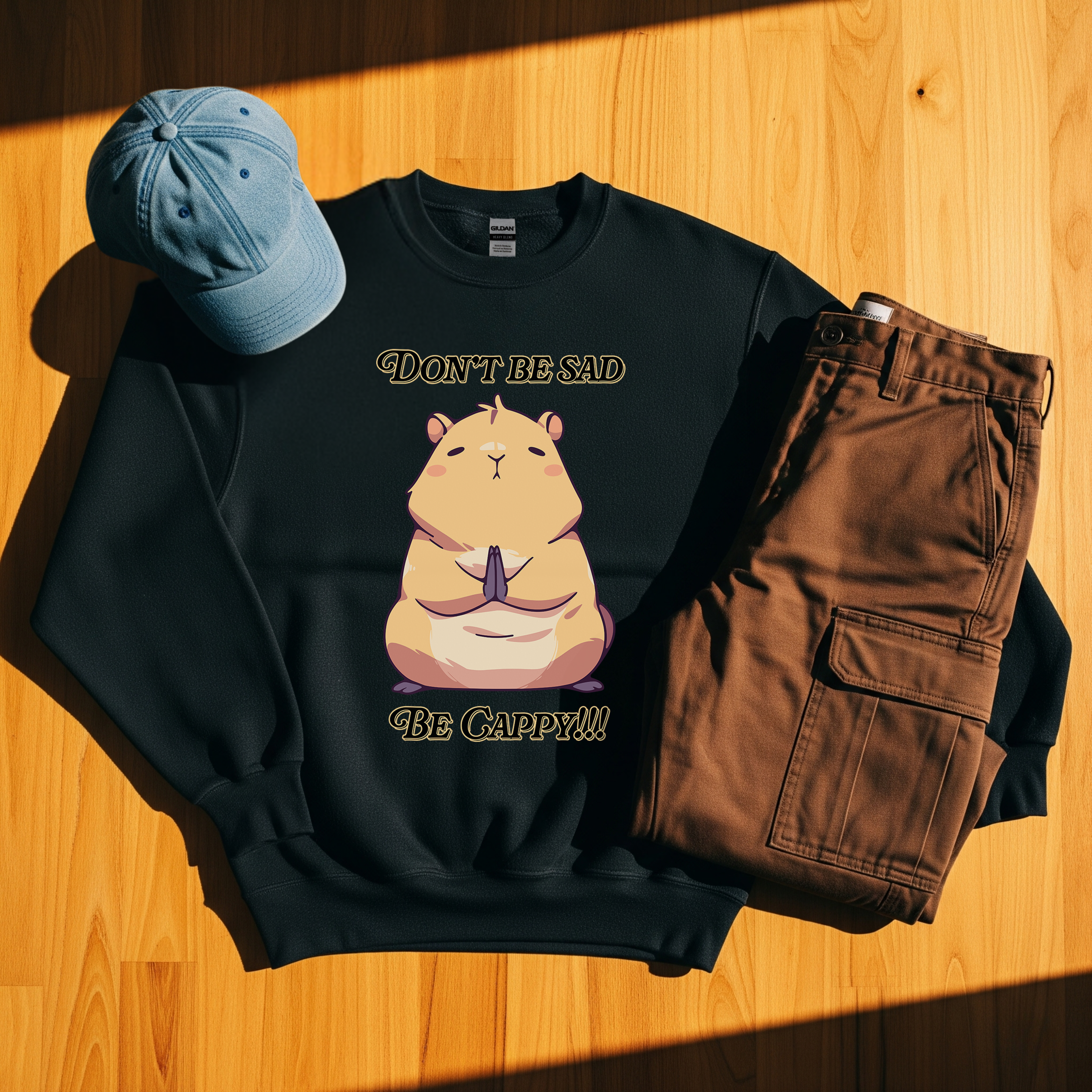 🐹 Don't Be Sad, Be Cappy!!! Capybara Meditation🧘 Crewneck Sweatshirt