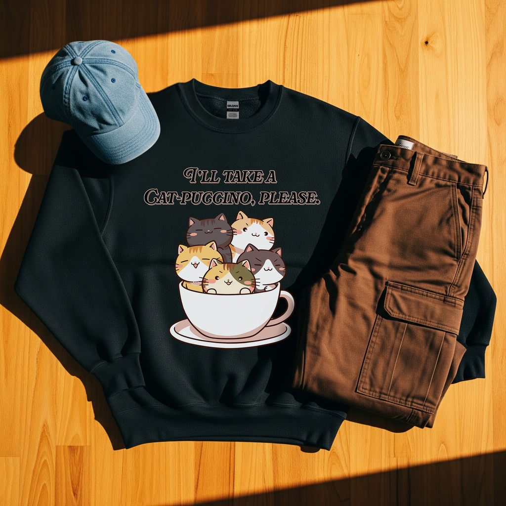 ☕ I'll Take a Cat-puccino, Please! Kitten Coffee 😻 Crewneck Sweatshirt