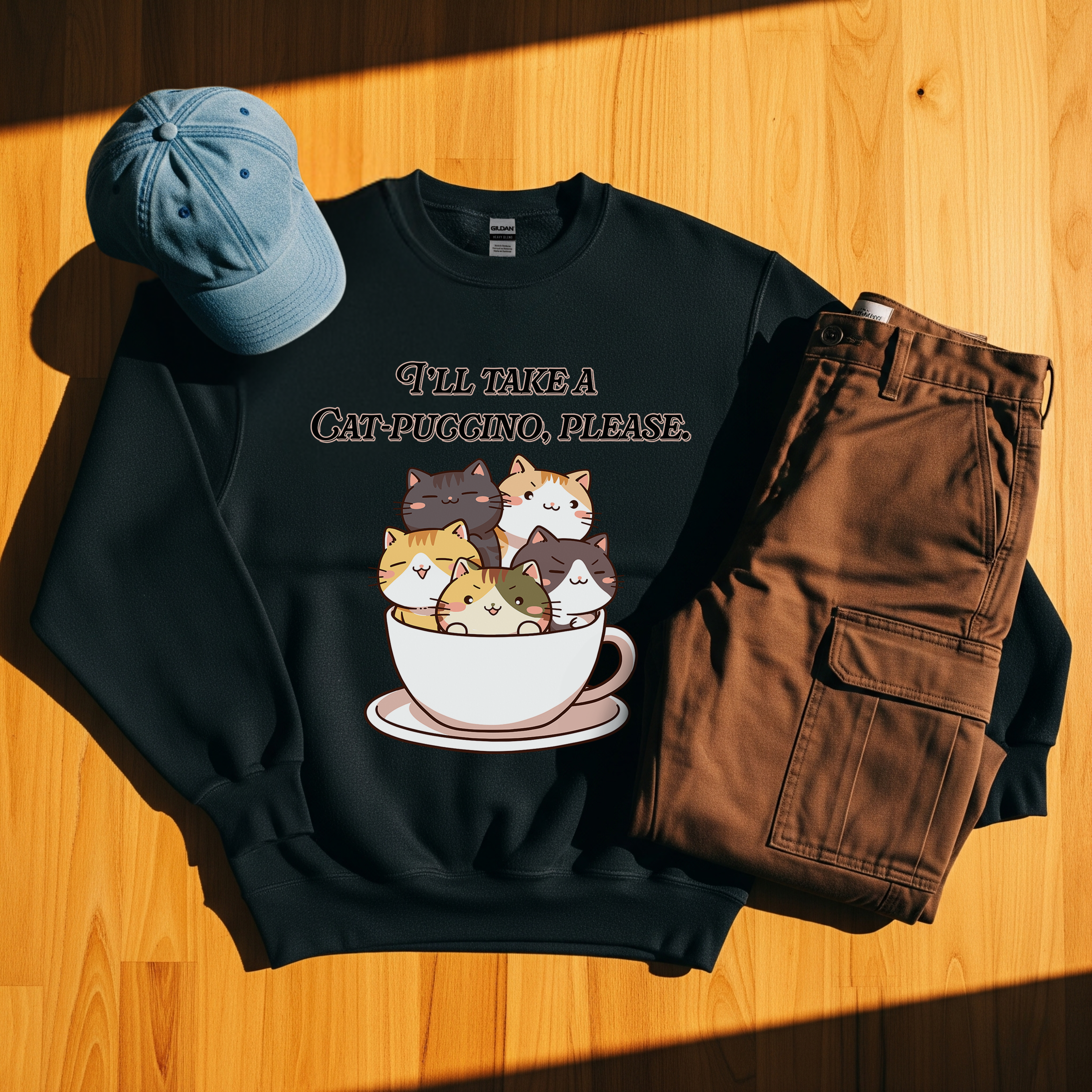 ☕ I'll Take a Cat-puccino, Please! Kitten Coffee 😻 Crewneck Sweatshirt
