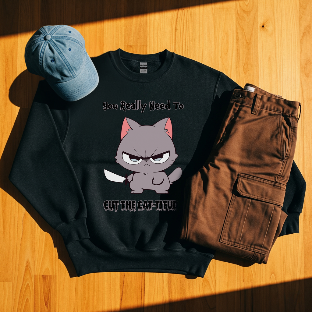 You Really Need to Cut the Cat-titude Crewneck Sweatshirt