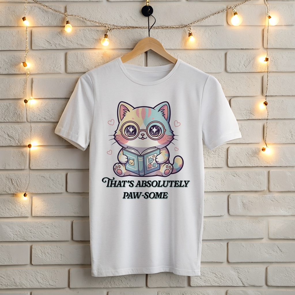 📚 That's Absolutely Paw-Some! Cute Bookworm Cat T-Shirt 💖