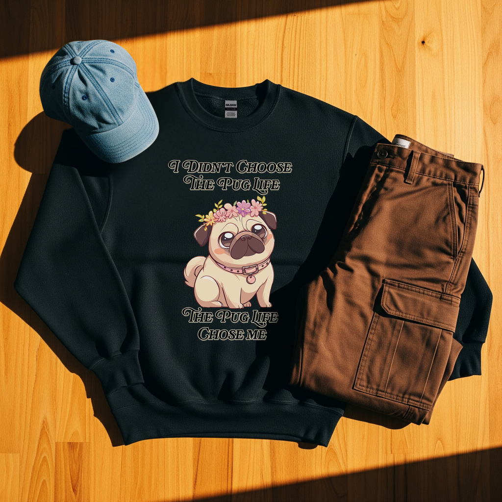 🌸 I Didn't Choose the Pug Life, The Pug Life Chose Me 🐶 Crewneck Sweatshirt