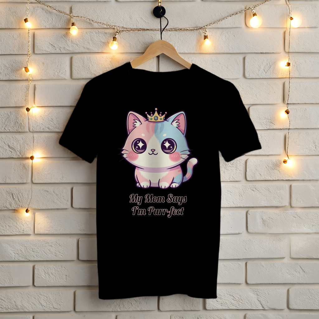 😻My Mom Says I'm Purr-fect T-Shirt - Cute Black Cat 😼 Style 3