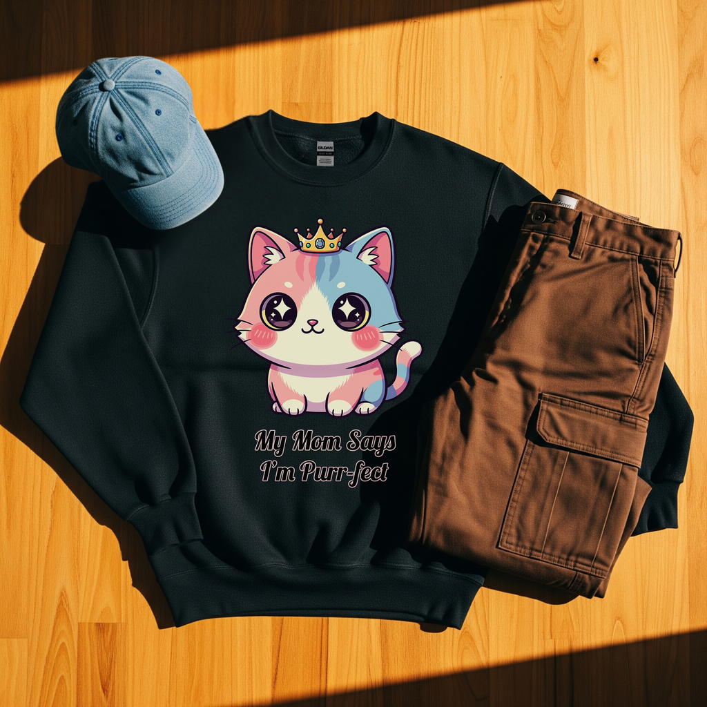 😻My Mom Says I'm Purr-fect Cute Black Cat 😼 Style 3 Crewneck Sweatshirt
