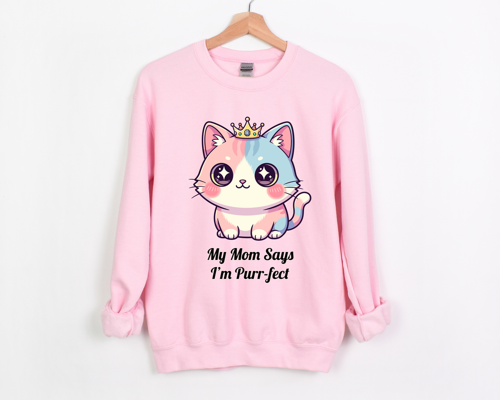 😻My Mom Says I'm Purr-fect Cute Black Cat 😼 Style 3 Crewneck Sweatshirt