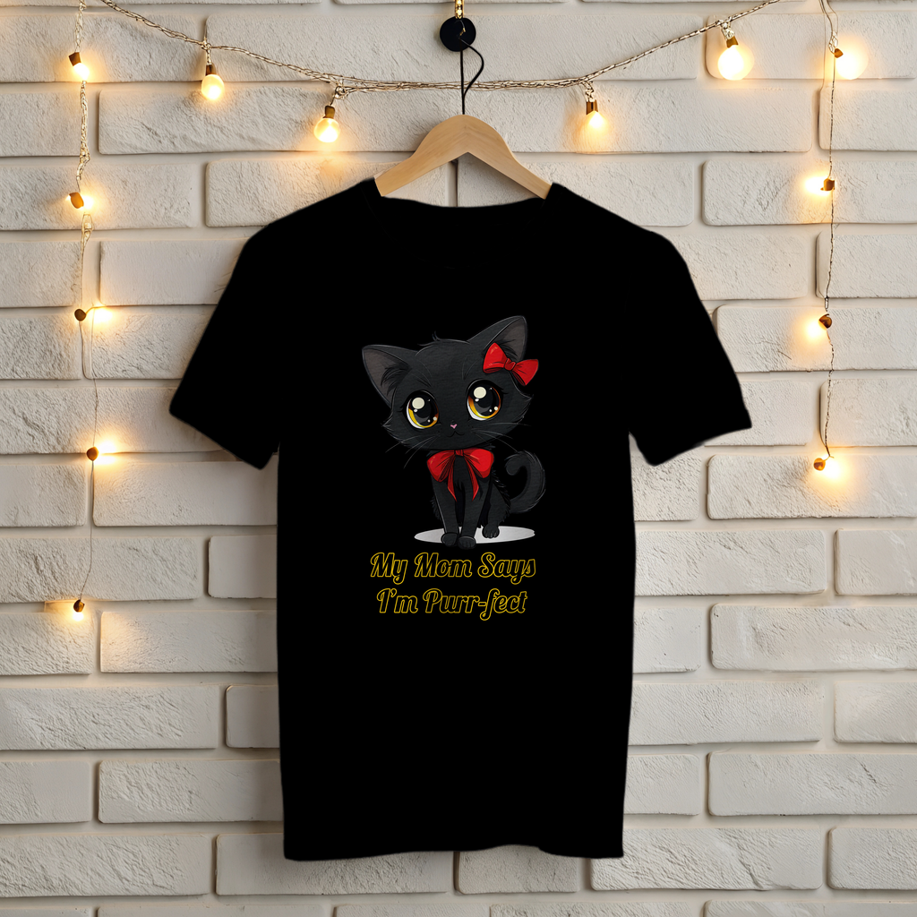 😻My Mom Says I'm Purr-fect T-Shirt - Cute Black Cat 😼