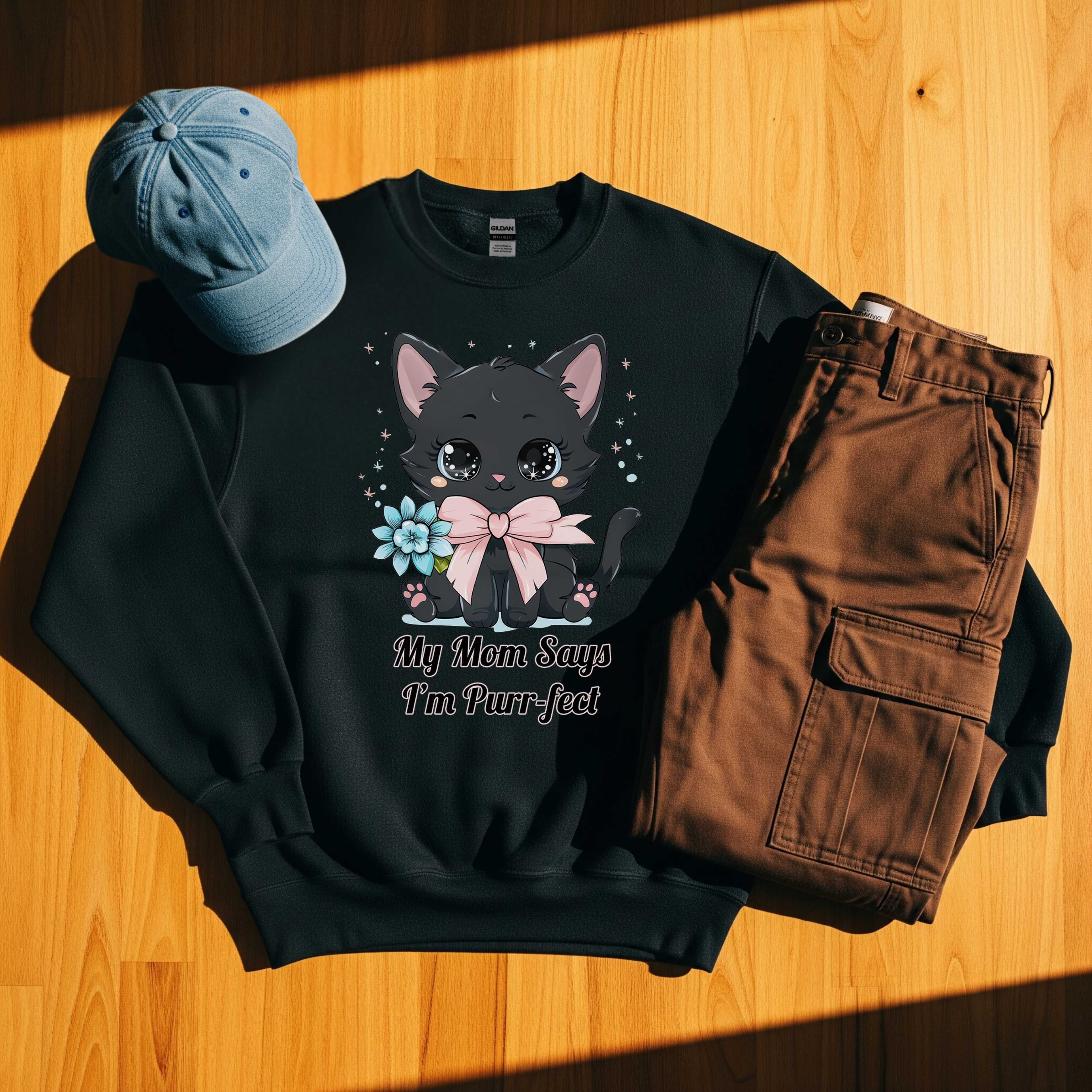 😻My Mom Says I'm Purr-fect Cute Black Cat 😼 Style 2 Crewneck Sweatshirt