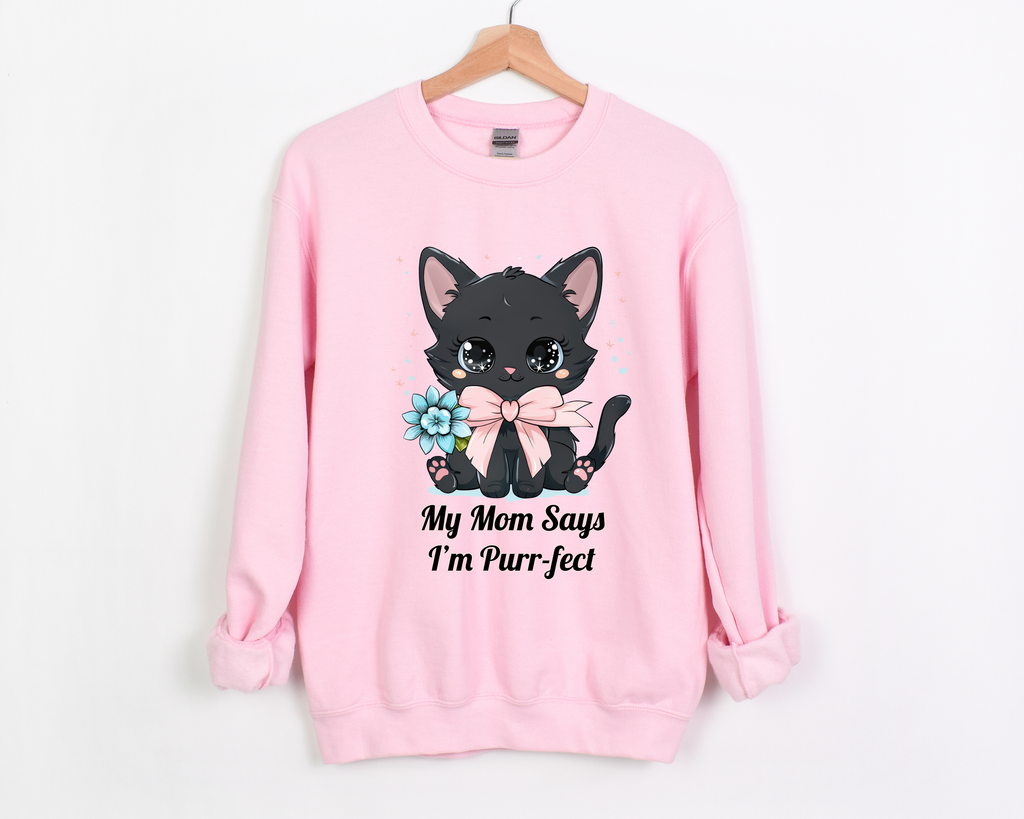 😻My Mom Says I'm Purr-fect Cute Black Cat 😼 Style 2 Crewneck Sweatshirt