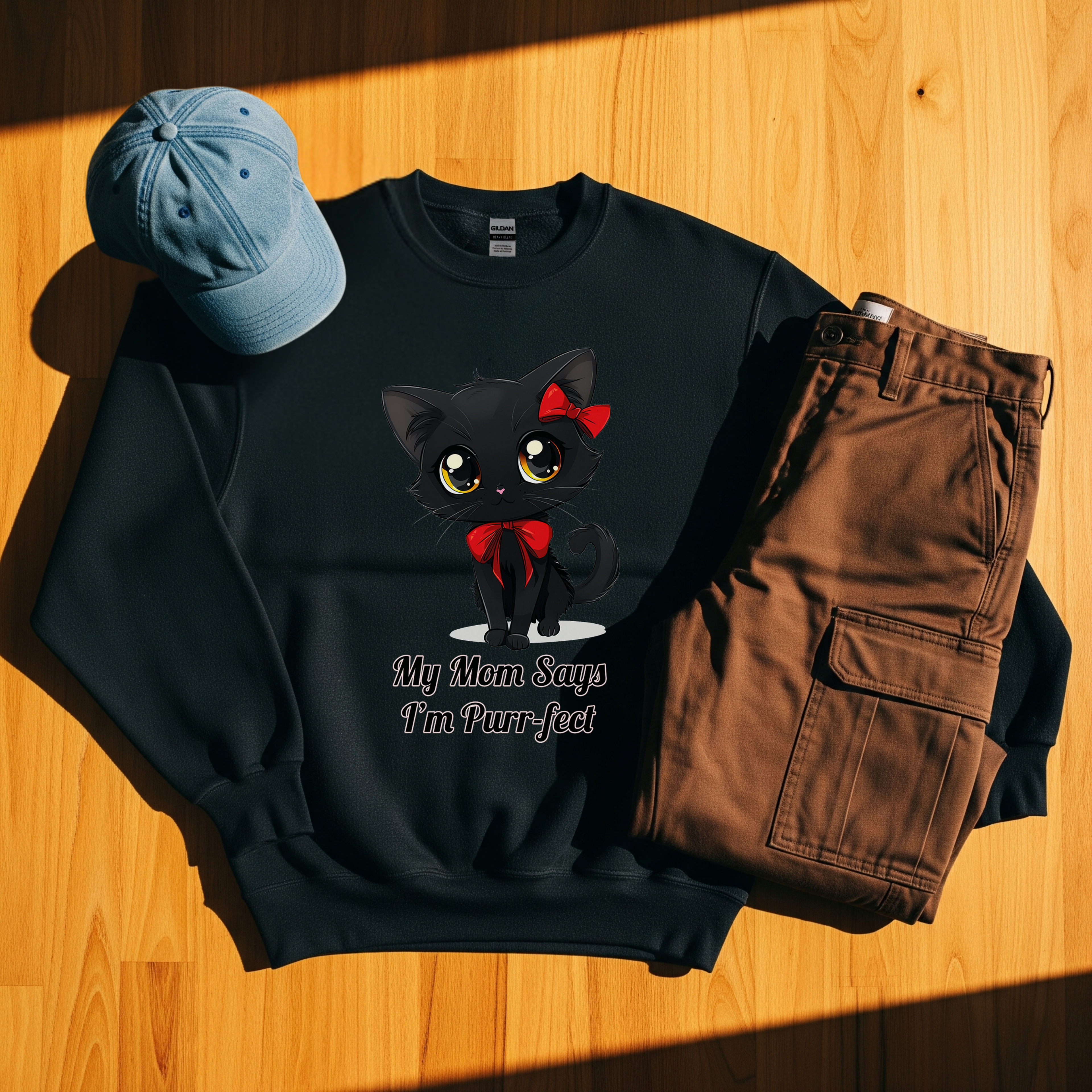 😻My Mom Says I'm Purr-fect Cute Black Cat 😼 Crewneck Sweatshirt