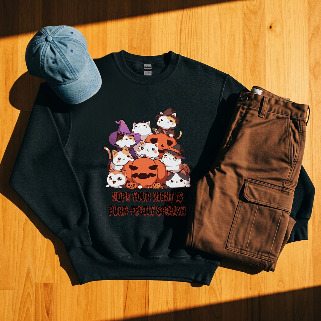 🐾 Purr-fectly Spooky Night 🎃 Crewneck Sweatshirt